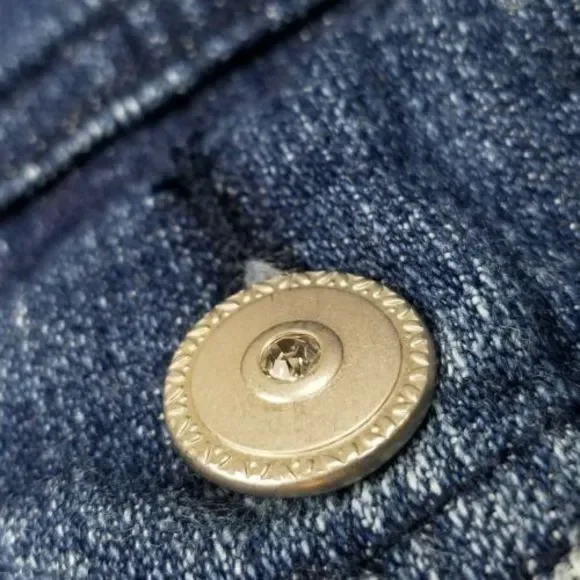 Lisa International Womens Small Denim Stretch Jacket Blue Jean Leopard Flip Cuff - Picture 10 of 12